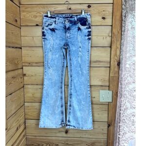 Amethyst‎ Acid Wash Distressed Flare Jeans Light Blue Y2K Size 11